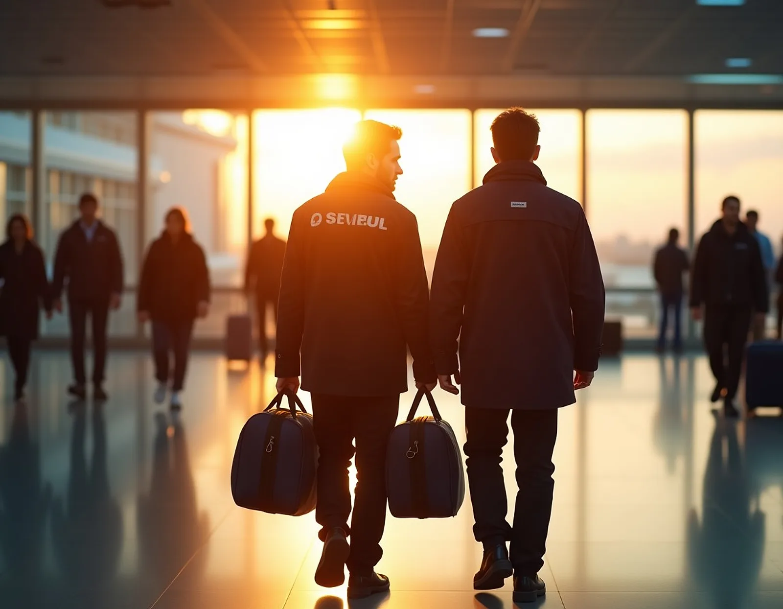 Seafarers at an airport